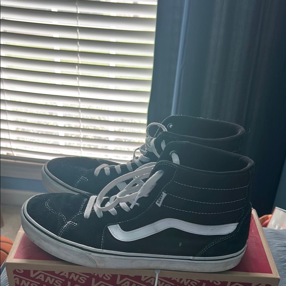 Vans Black and White High-Top Sneakers with Suede Upper